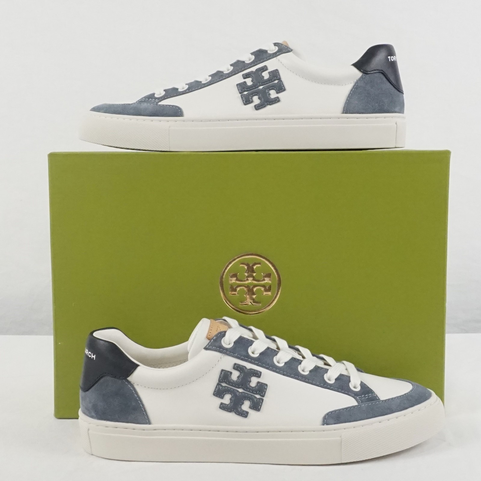 Tory Burch Color Block Leather Sneakers In Navy/White Women’s Size US 9 (161131)