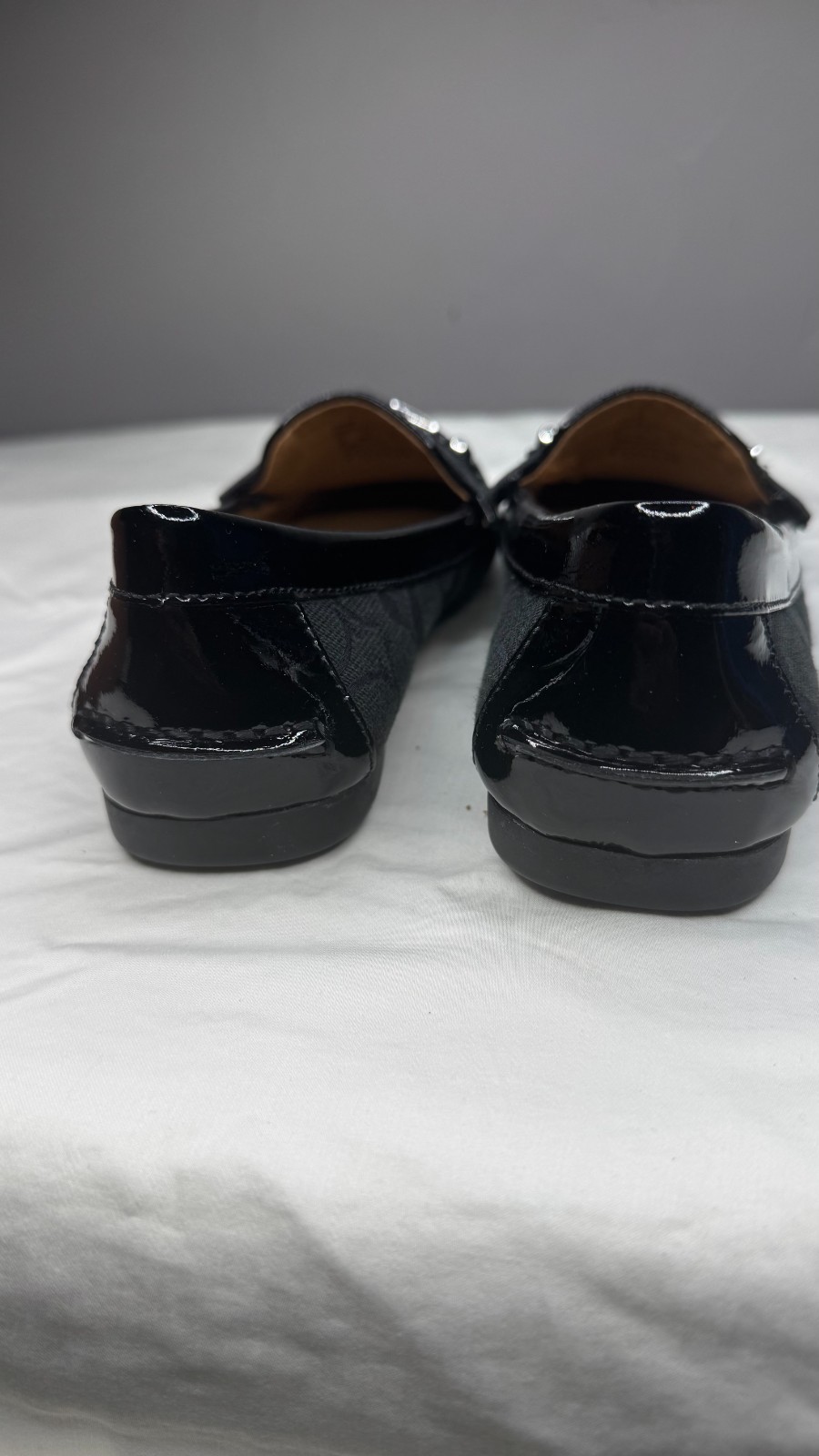 Coach Amber Signature C Canvas Loafers Black Patent Leather Flats Women’s Size 6