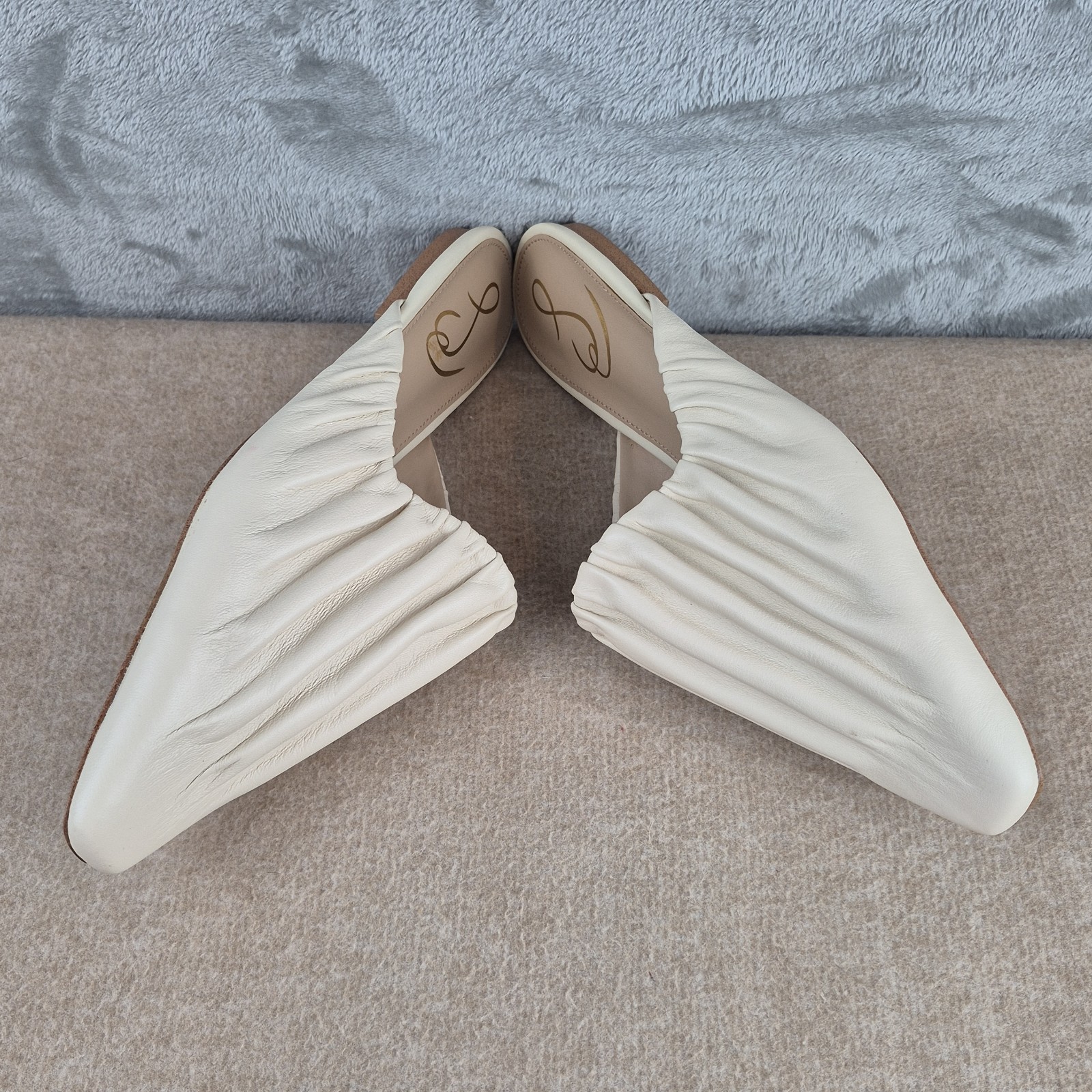 Sam Edelman Cecilia Mule Ivory Pleated Leather Shoes Size US 8.5 Retail $120