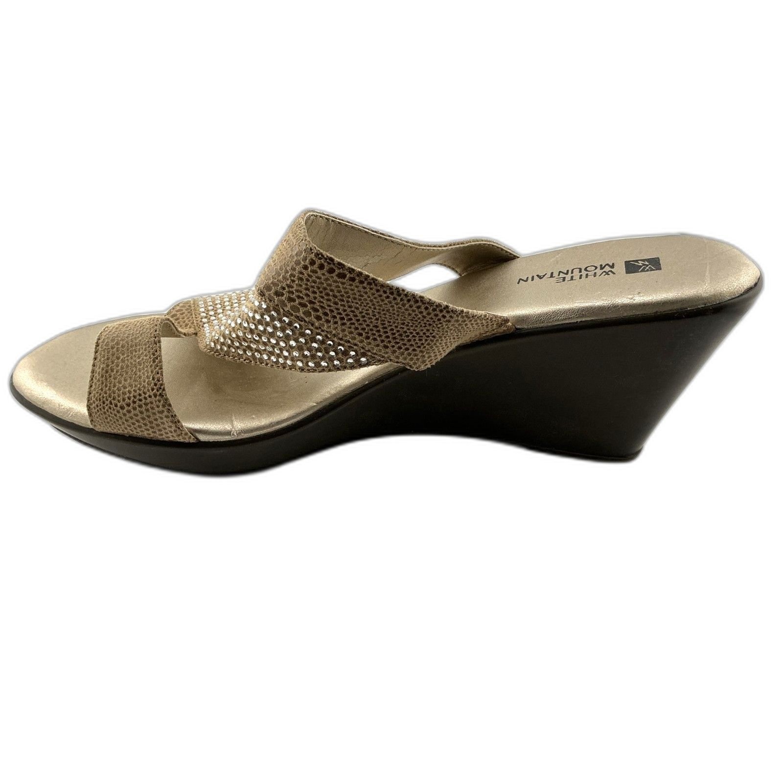 White Mountain Rhinestone Wedge Sandals Women’s Size 8 Beige Snakeskin Slides