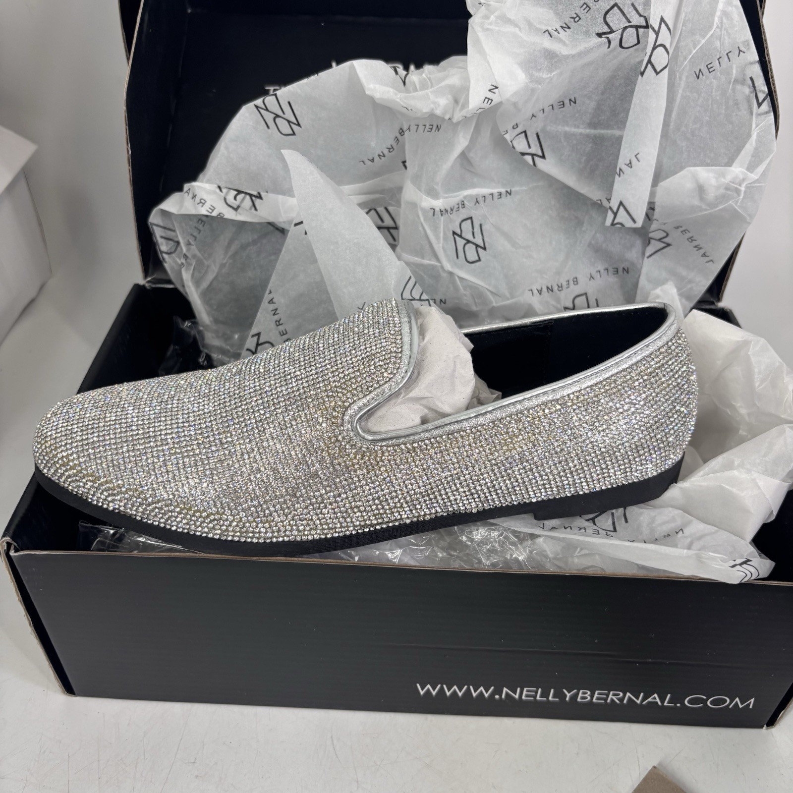 Disco Queen Silver Rhinestone Loafers Crystal Shoes Women’s Sz 6 – 6.5 NIB