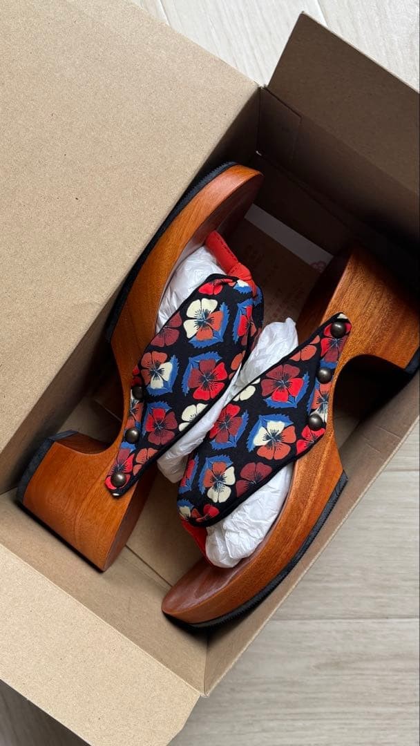 Mizutori Hitete Geta Sandals L Floral Platform Japanese Wooden Sandals Japan