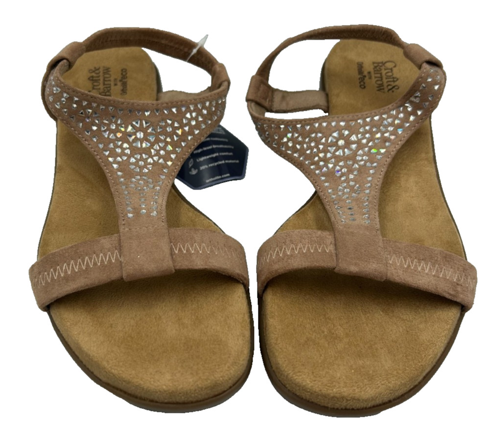 Croft & Barrow Women’s Jeweled Slip On Strappy Sandals Taupe Size:9 155D