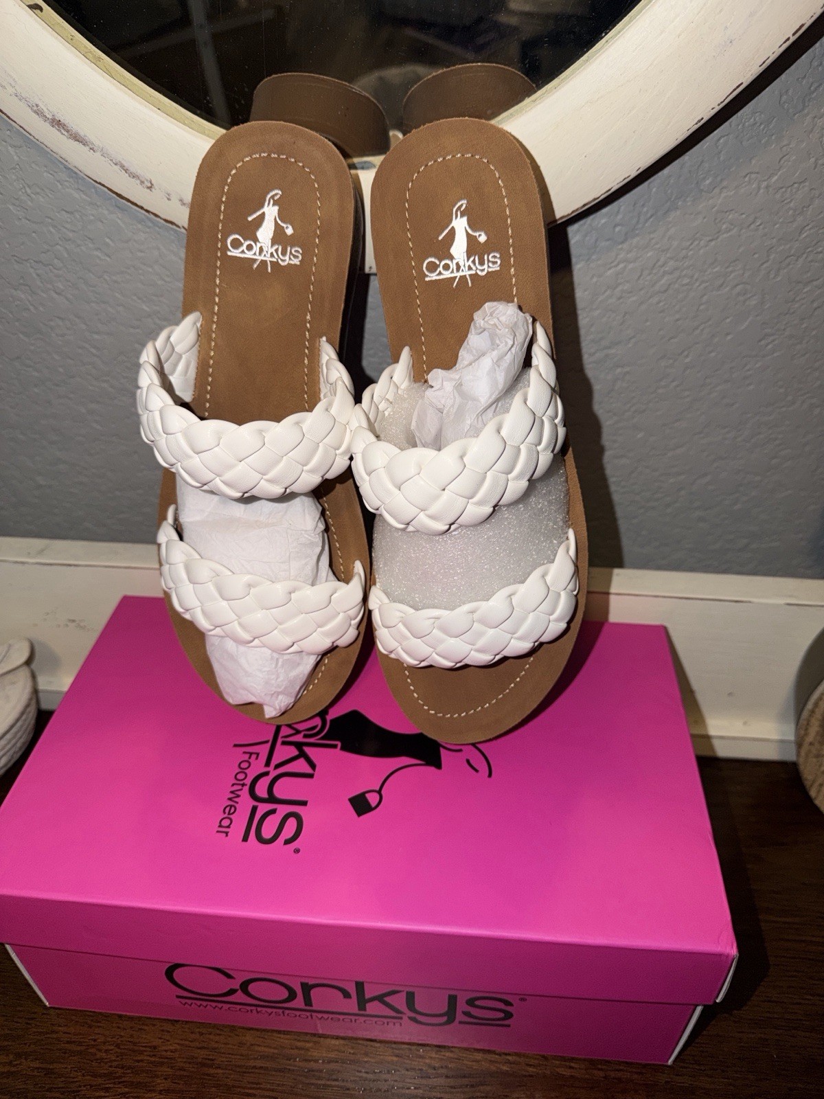 Corkys White Braided Double-Strap Slide Sandals size 8