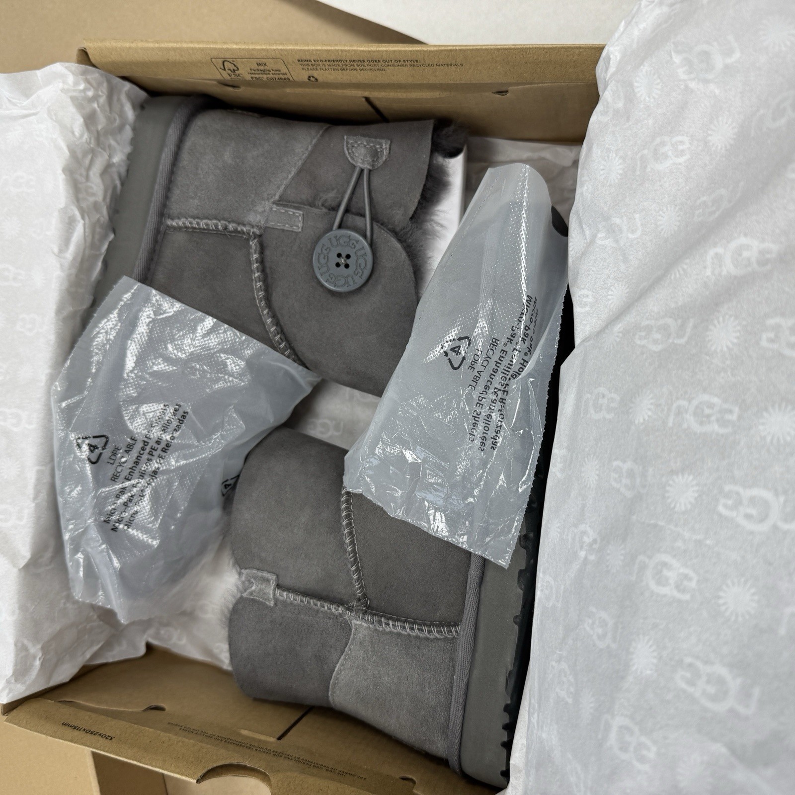 UGG Mini Bailey Button 2 Boots in Grey size 7 Women’s Wool-Lined 1016422