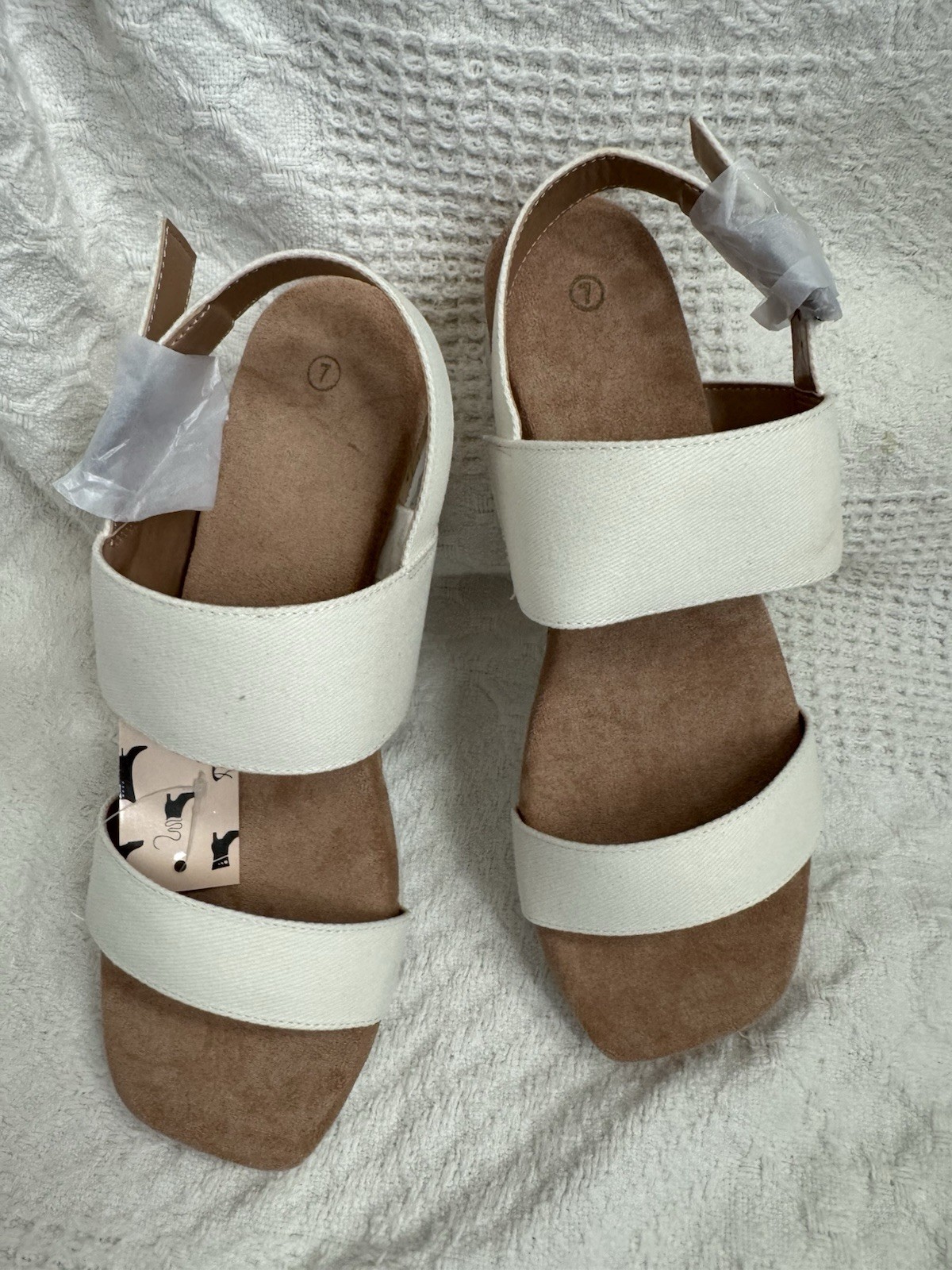 MySoft Women’s Cork Wedge Sandals 2″ Low Heel Open Toe Ankle Strap Size 7 White