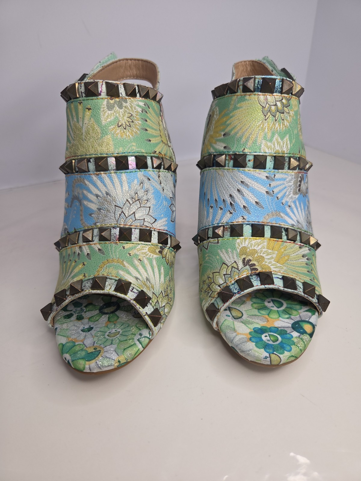 L’Artiste by Spring Step CHAVVI Slingback Sandal Green Floral Leather Sz 7 NWOB