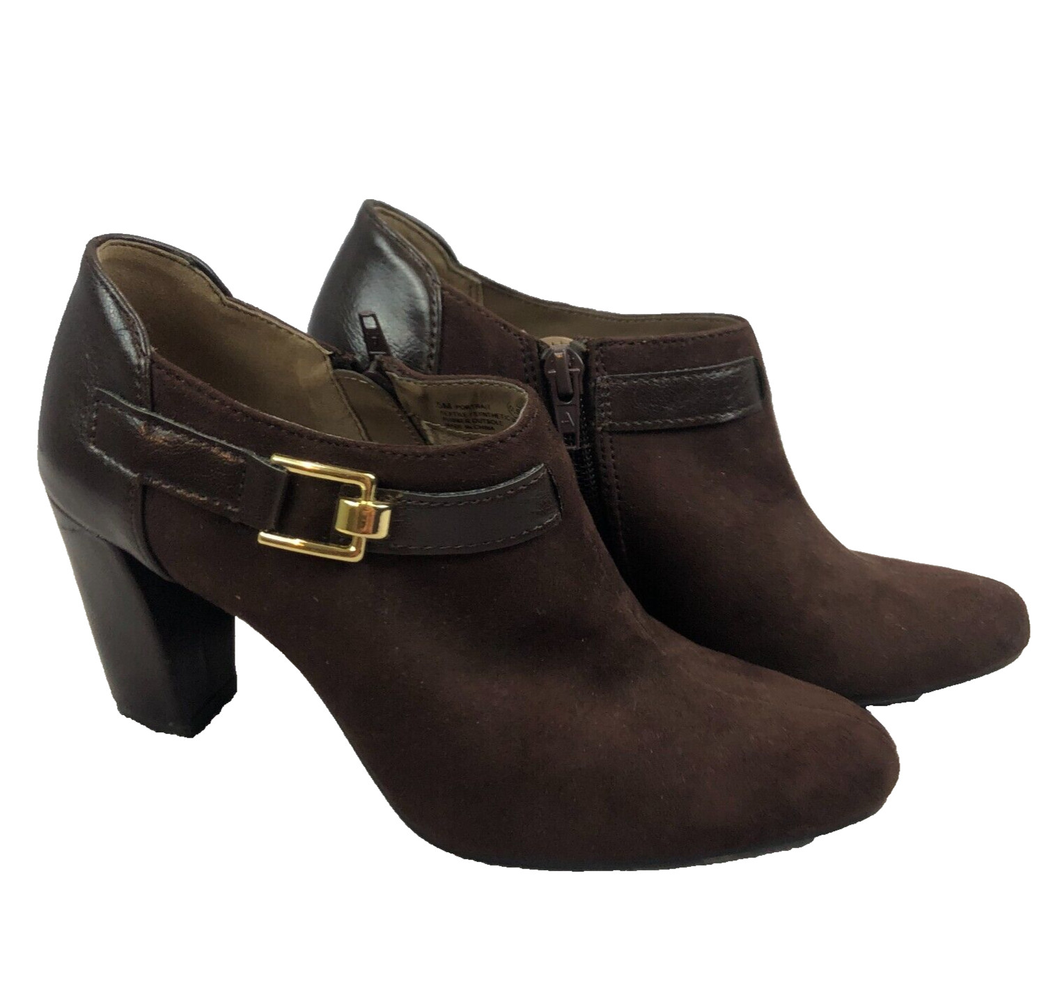 Aerosoles Womens Sz 5M Heelrest Ankle Boots Brown Vegan Leather Suede Buckle