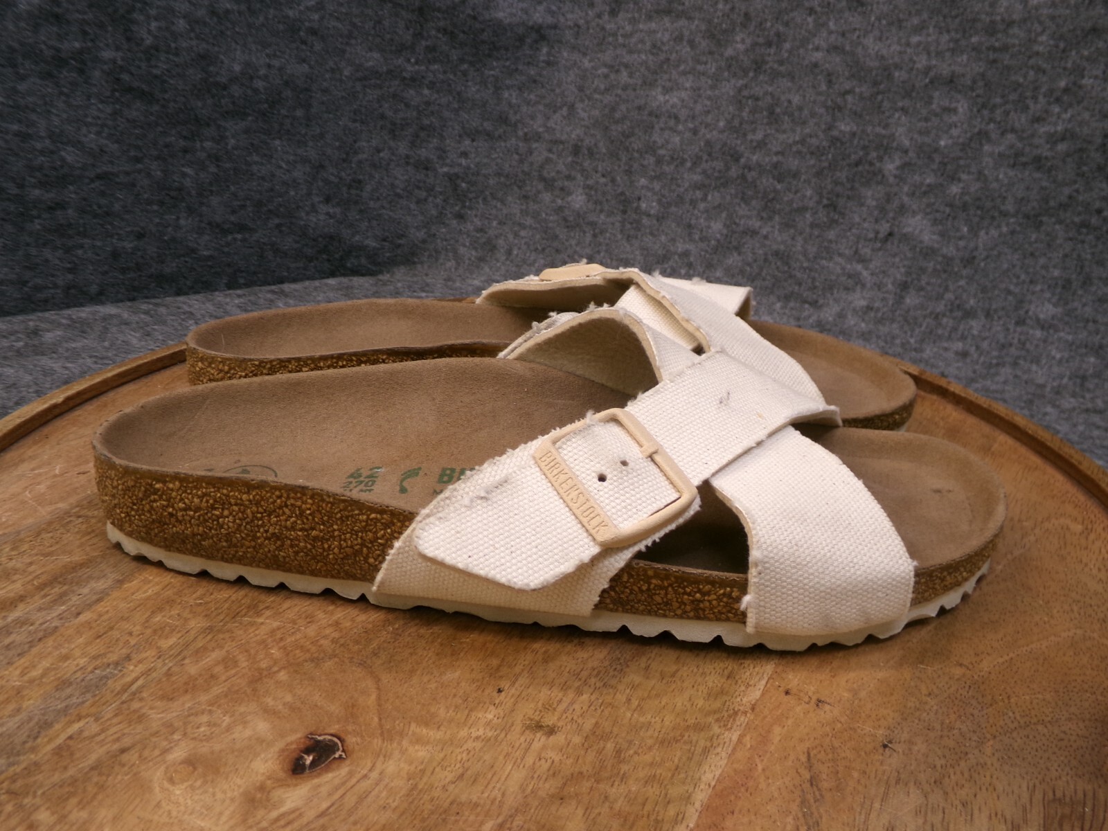 Birkenstock Women’s Siena Vegan Eggshell Canvas Slides Sandals Size 42 US 11 N.