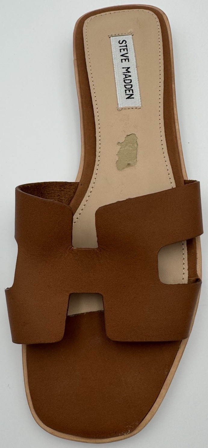 Steve Madden Womens Hawthrone Cognac Brown Solid Slide Sandals 9.5 Medium (B,M)