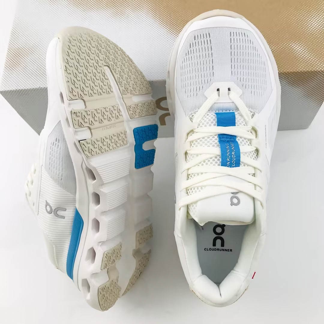 ON Cloudrunner 2 White/Blue Women’s Super Foam 360° Comfort Running Sneakers