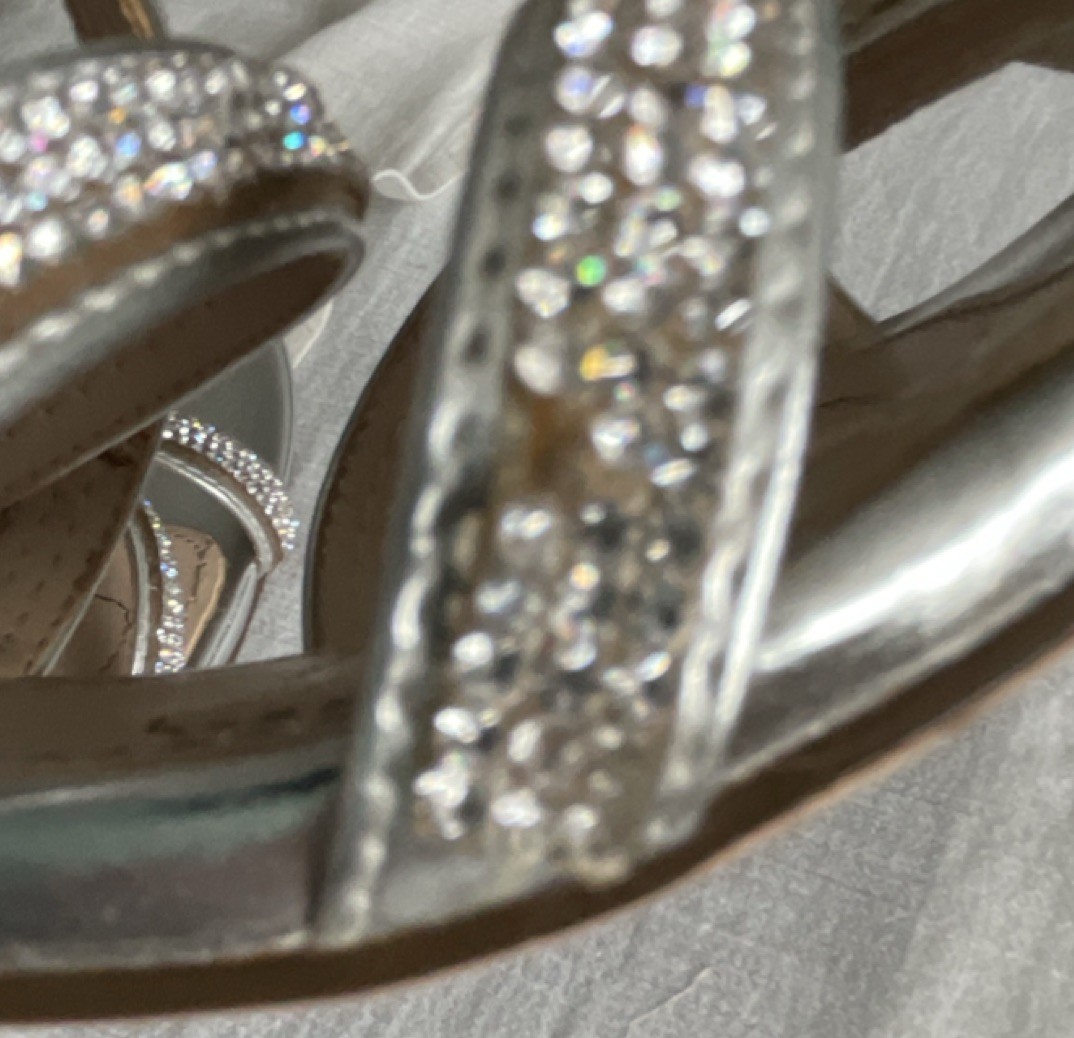 Touch of Nina Rhinestone Strappy Block Heel Sandals Silver