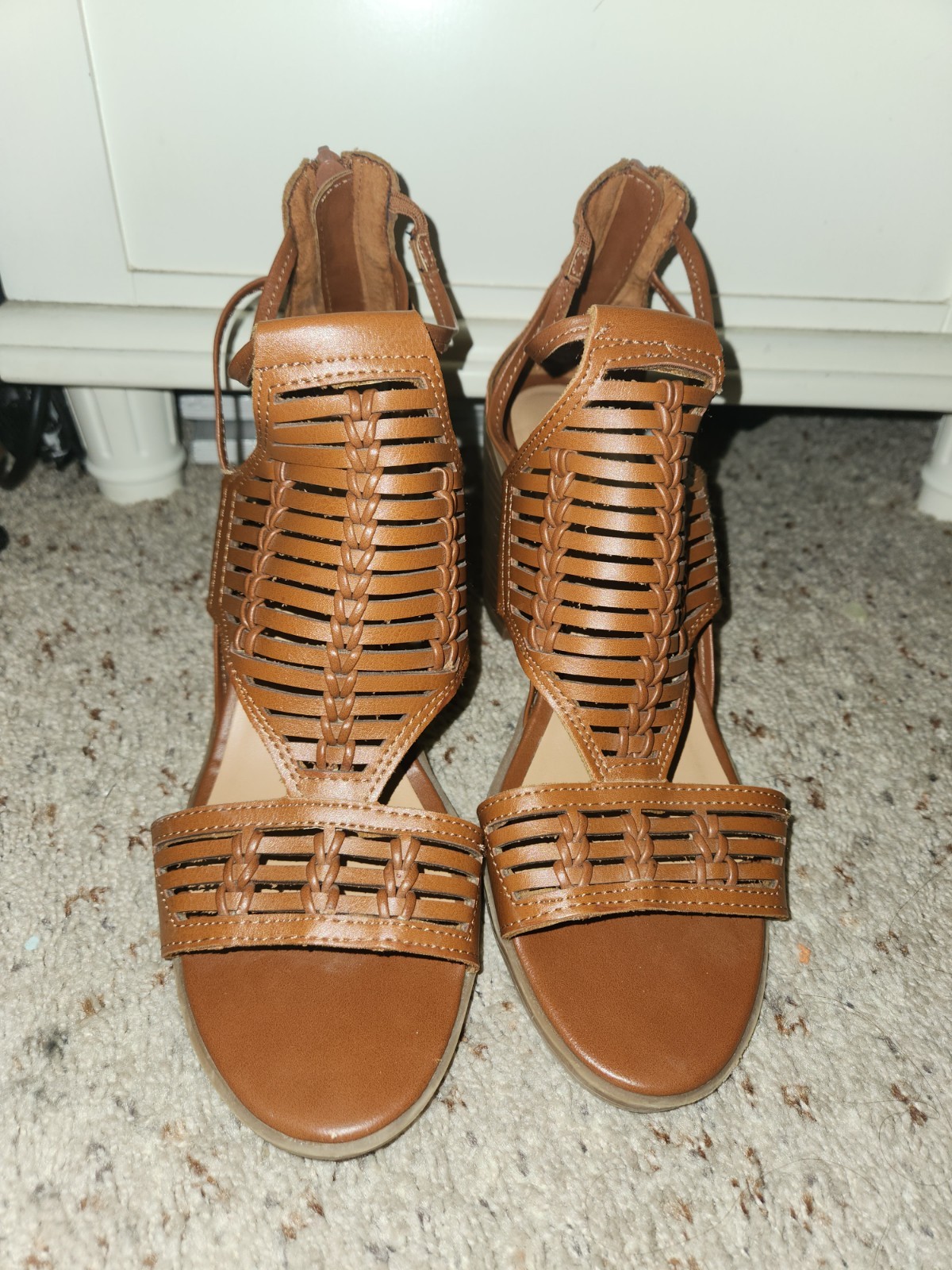 Merona Women’s Brown Strappy Open Toe Block Heel Sandals Fisherman Style Size 10