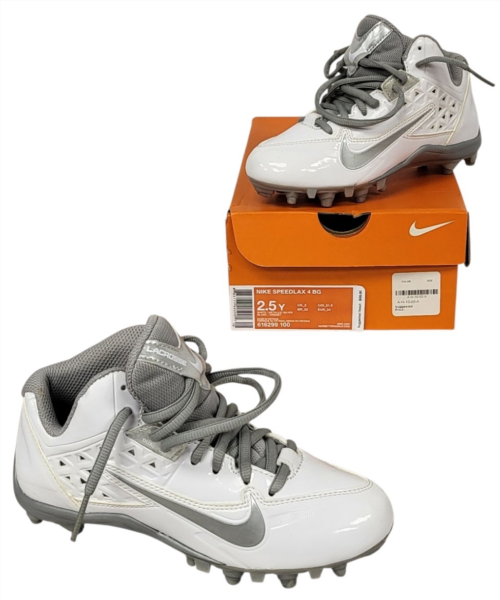 NEW Nike Speedlax 4 BG Youth 2.5 White/Metallic Silver Cleat 616299 100