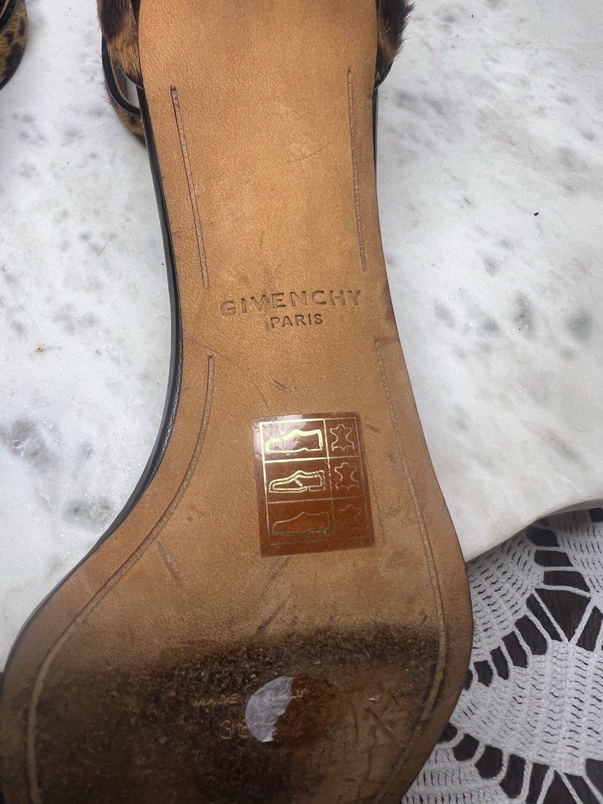 Givenchy Nadia Sandals Leopard Print Calf Hair Size 8Ankle Strap Heels