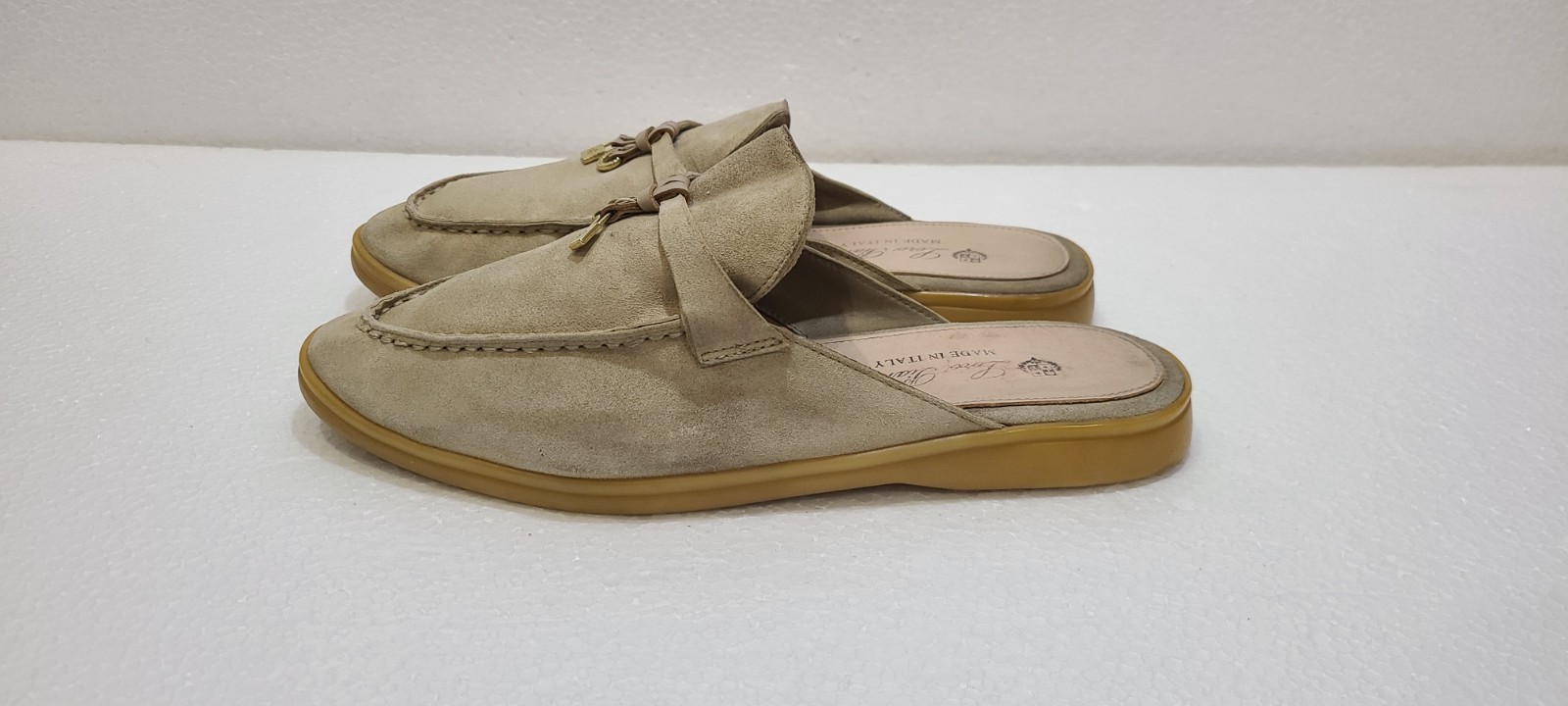 Loro Piana Summer Charms Walk Mules Suede Loafers Beige Taupe Size EU 41 US 10.5