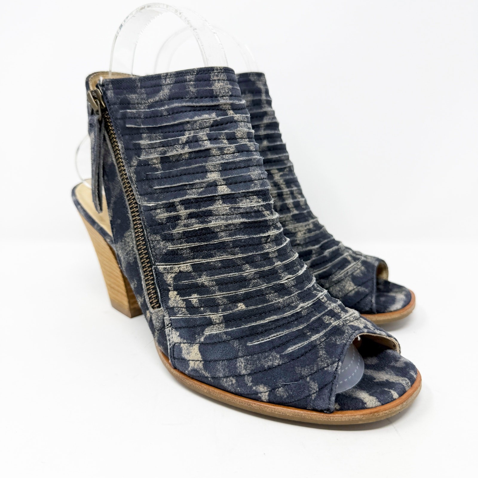 Paul Green Blue-Gray Suede Open Toe Mules Sz 5UK/US 7.5 Side Zip Made in Austria