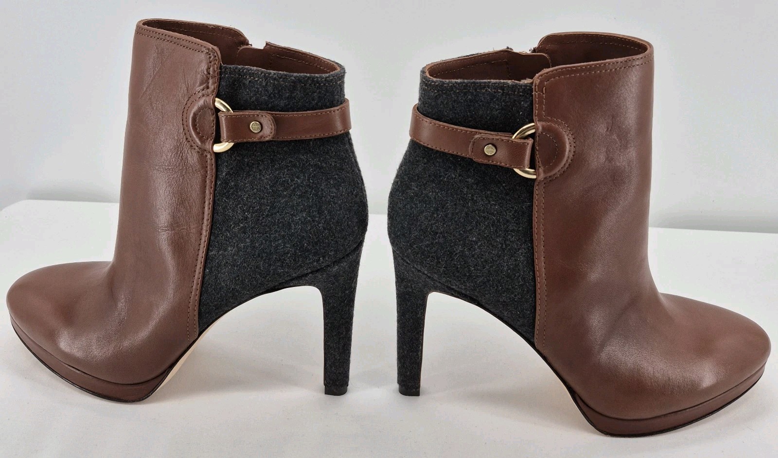 Antonio Melani Knightlee Brown Gray Leather Fabric Ankle Booties Women’s 8.5M