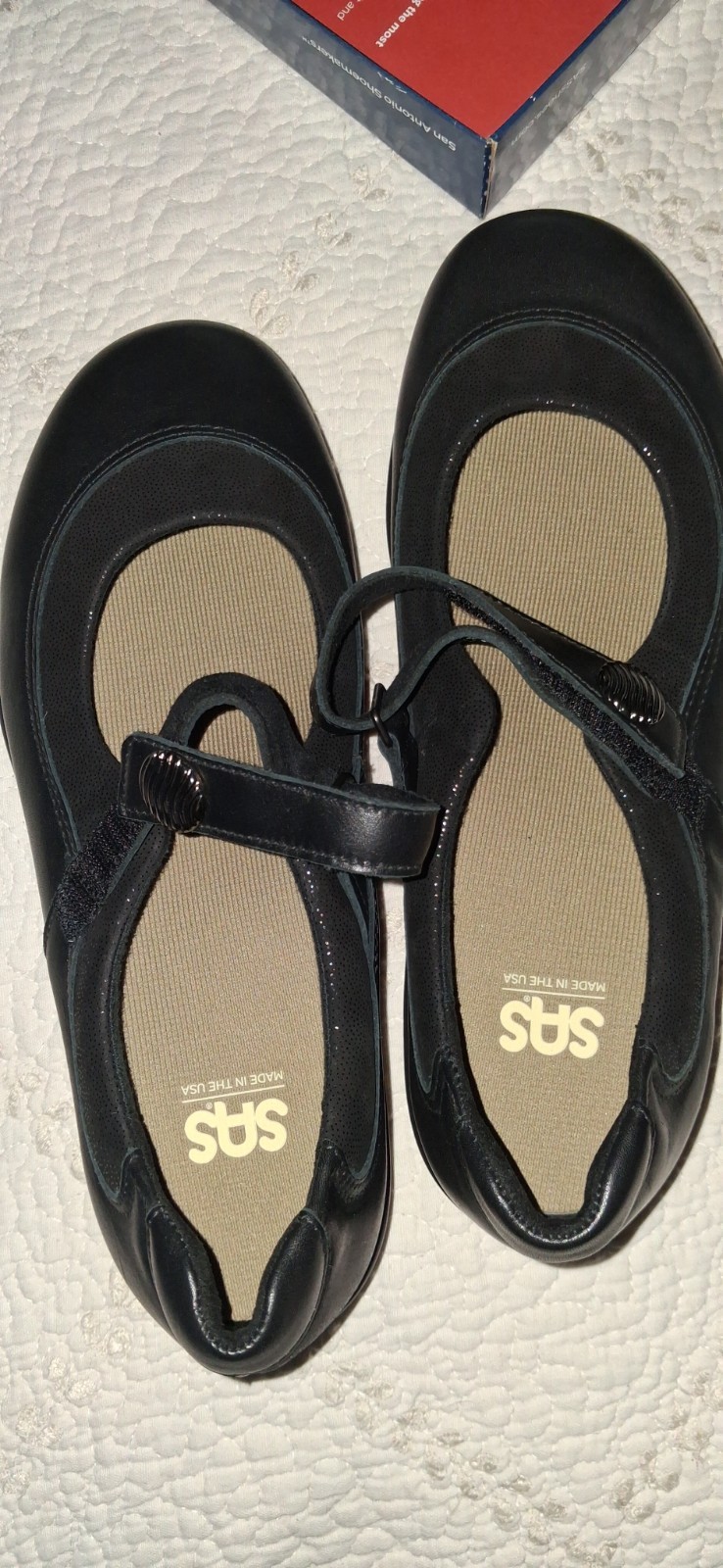 SAS Step Out NEW Womens 9.5W Wide Black Leather Mary Jane Shoes Comfort USA