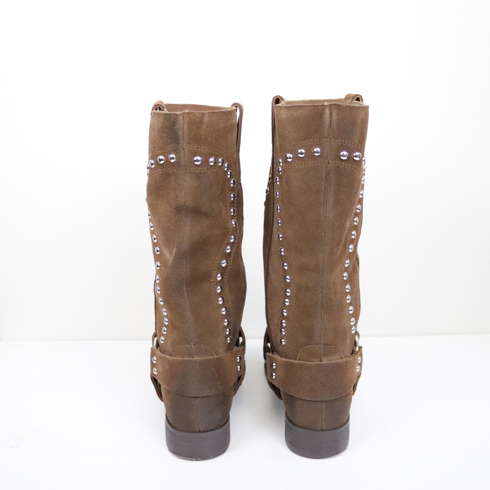Anthropologie Bibi Lou Suede Studded Harness Western Boots EU 37 US 6 – 6.5