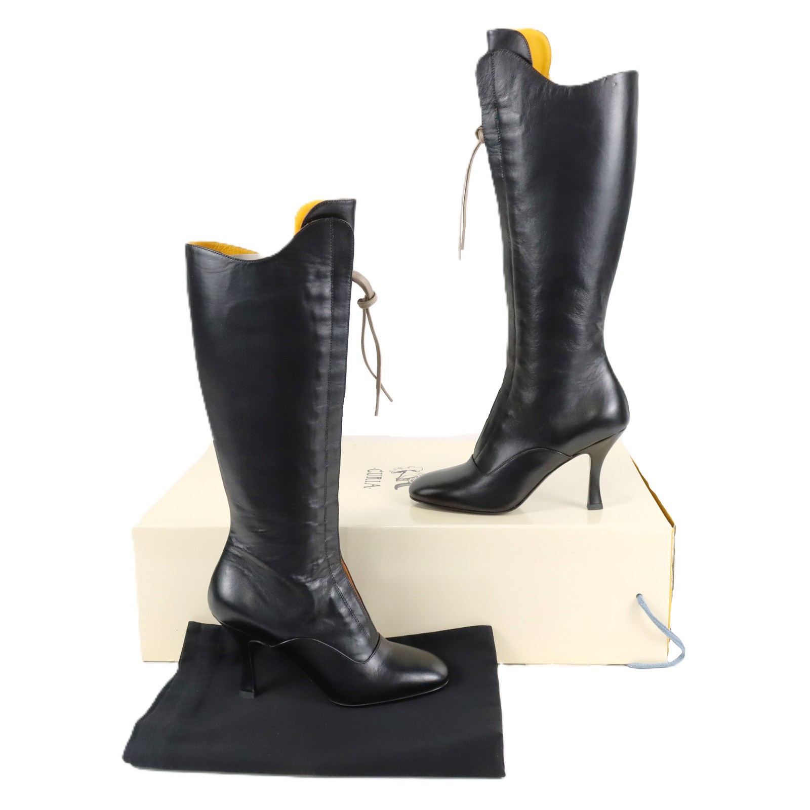 Lili Curia Ida Lace Up Tall Heeled Leather Boots In Black – Women’s Size EU 38