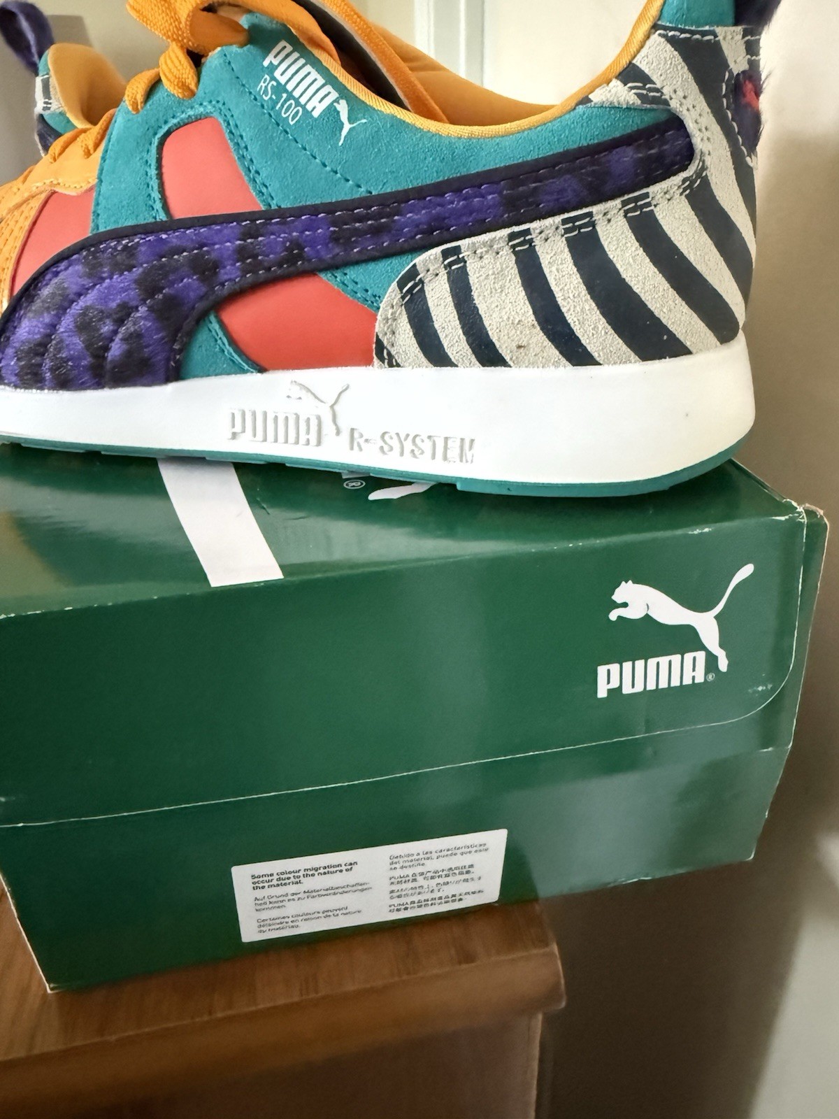 PUMA RS-100 Animal Patchwork Multi-Color Zebra Leopard Sneakers Jr 7C /Women 8.5