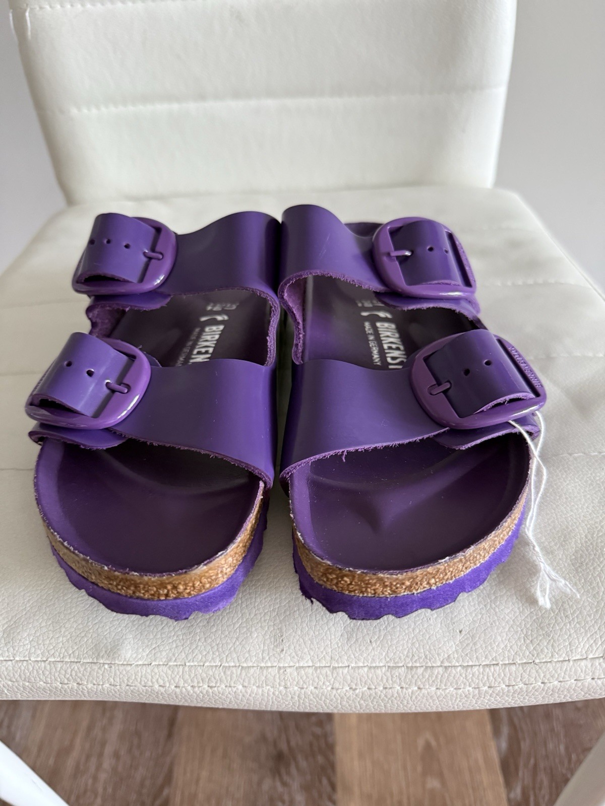 BIRKENSTOCK LEATHER SHINY DOUBLE BUCKLE SLIDE ON SANDALS SIZE 37 GERMANY