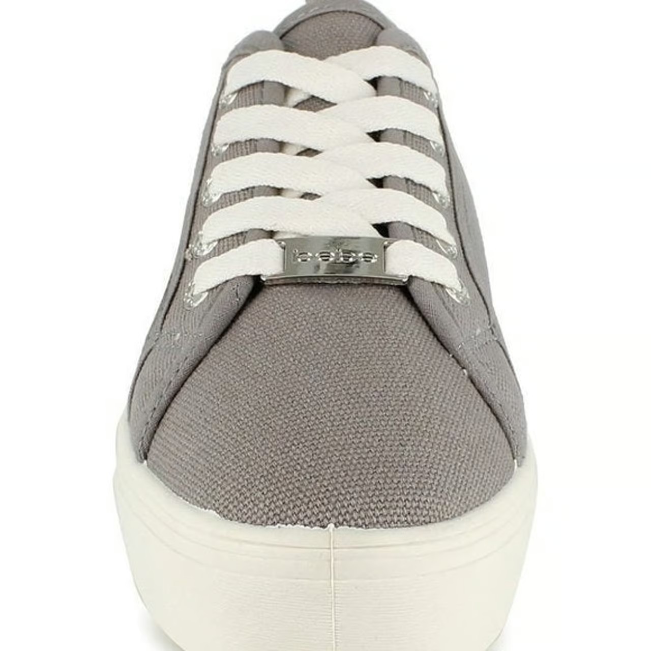 BEBE Women’s Light Gray Canvas White Logo Platform Sneakers Shoes 7 M NEW 🌸