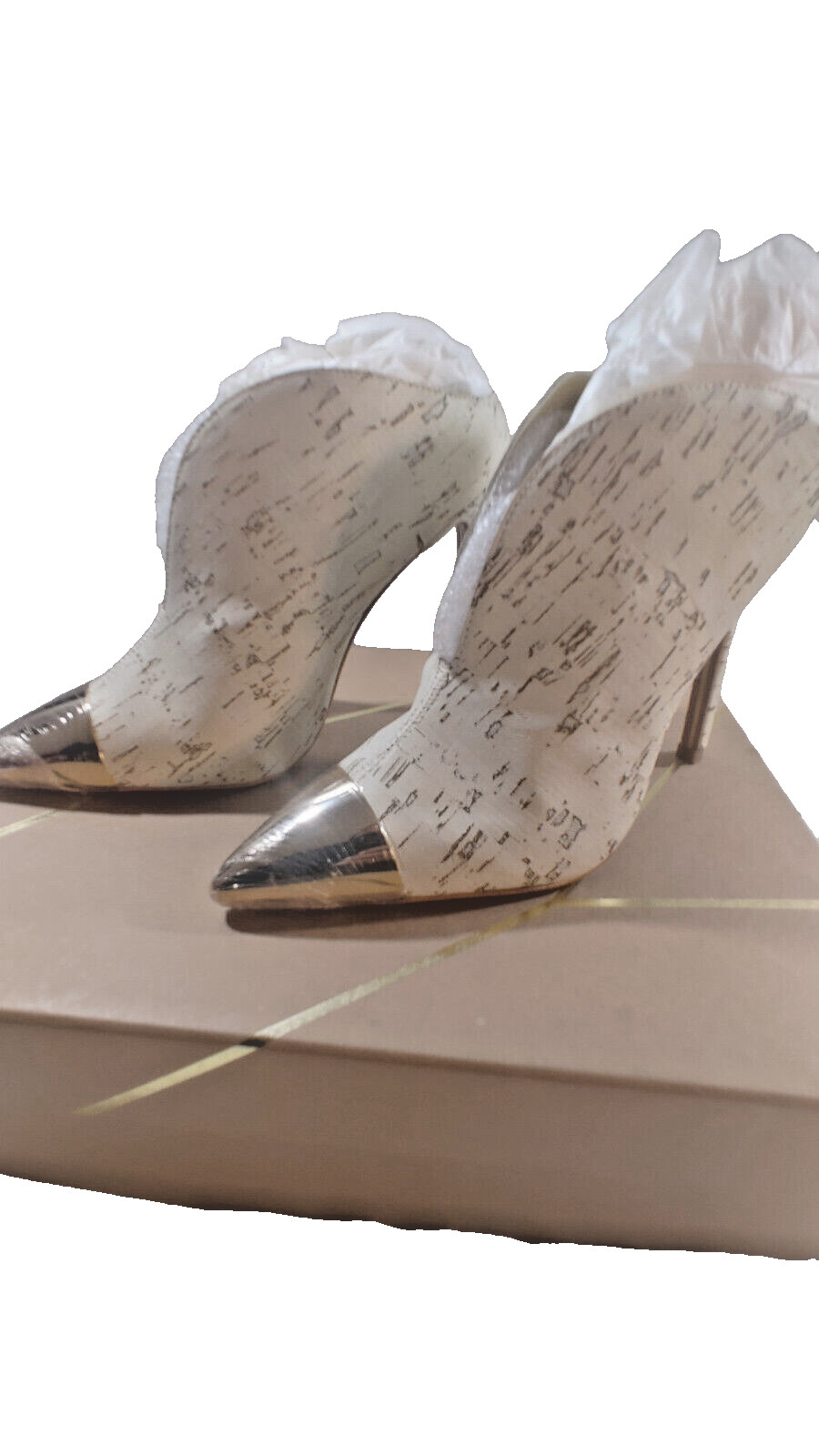 Yevrah Women’s Designer Chloe Size 7 White Shoe Heel Cork Mule Gold Cap Brazil
