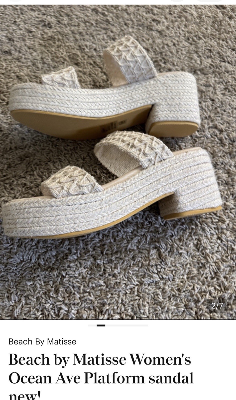Beach By Matisse Women’s Platform Sandal Crochet Beige US 8 Slip On