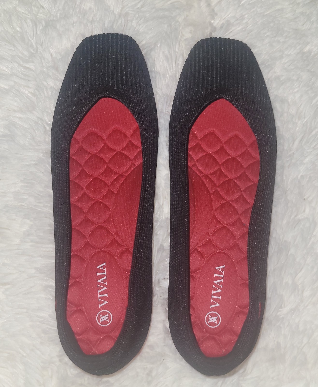VIVAIA Margot Lightweight Square-Toe V-Cut Black Ballet Flats Red Sole Sz 38 (H)
