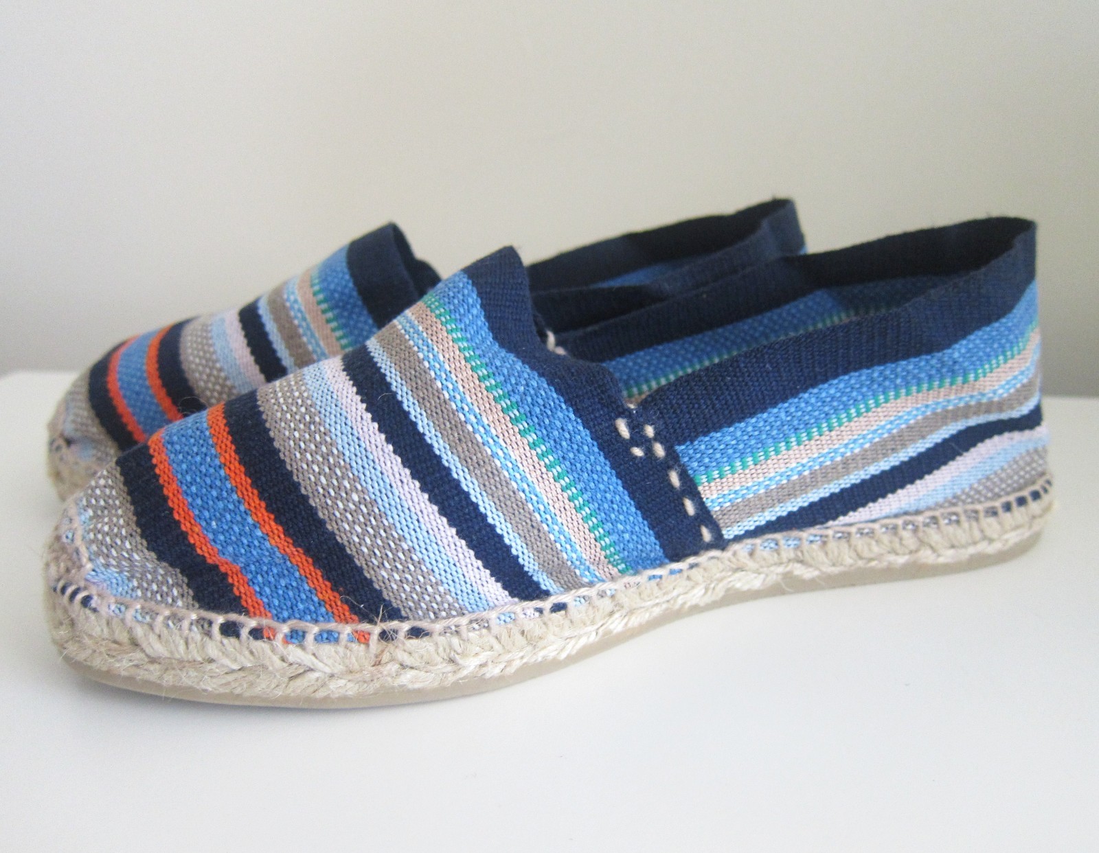 NWT Handmade in Spain Color Stripe Espadrilles Jute Shoes Flats EU 38 US 7 7 1/2