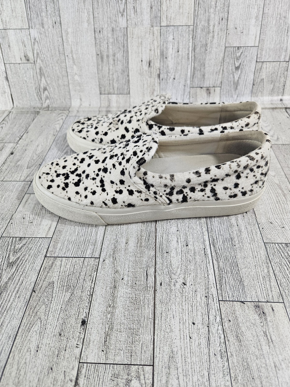 Madewell Shoes Women 8.5 Men 7 White Slip-On Sneakers Cow Animal Print Calf Hair