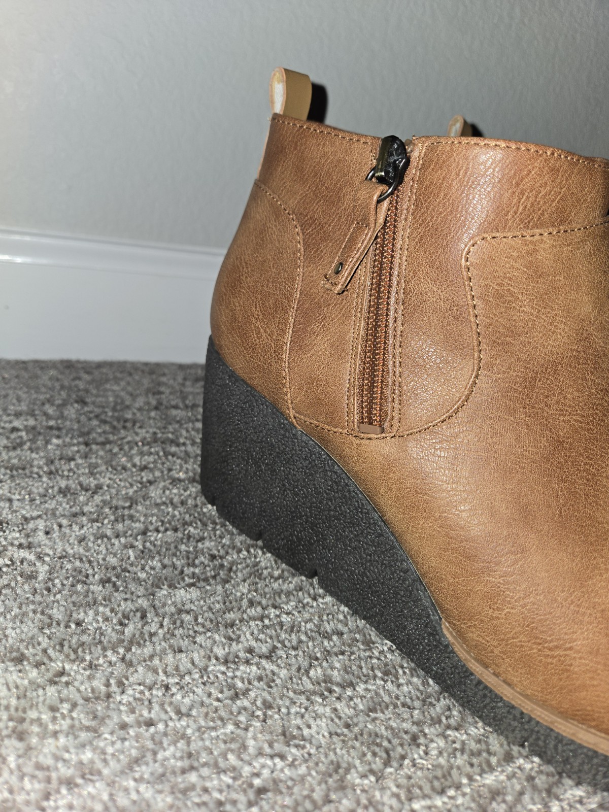 Dr. Scholl’s Bianca Brown Leather Ankle Bootie Zip Wedge Round Toe US 10M