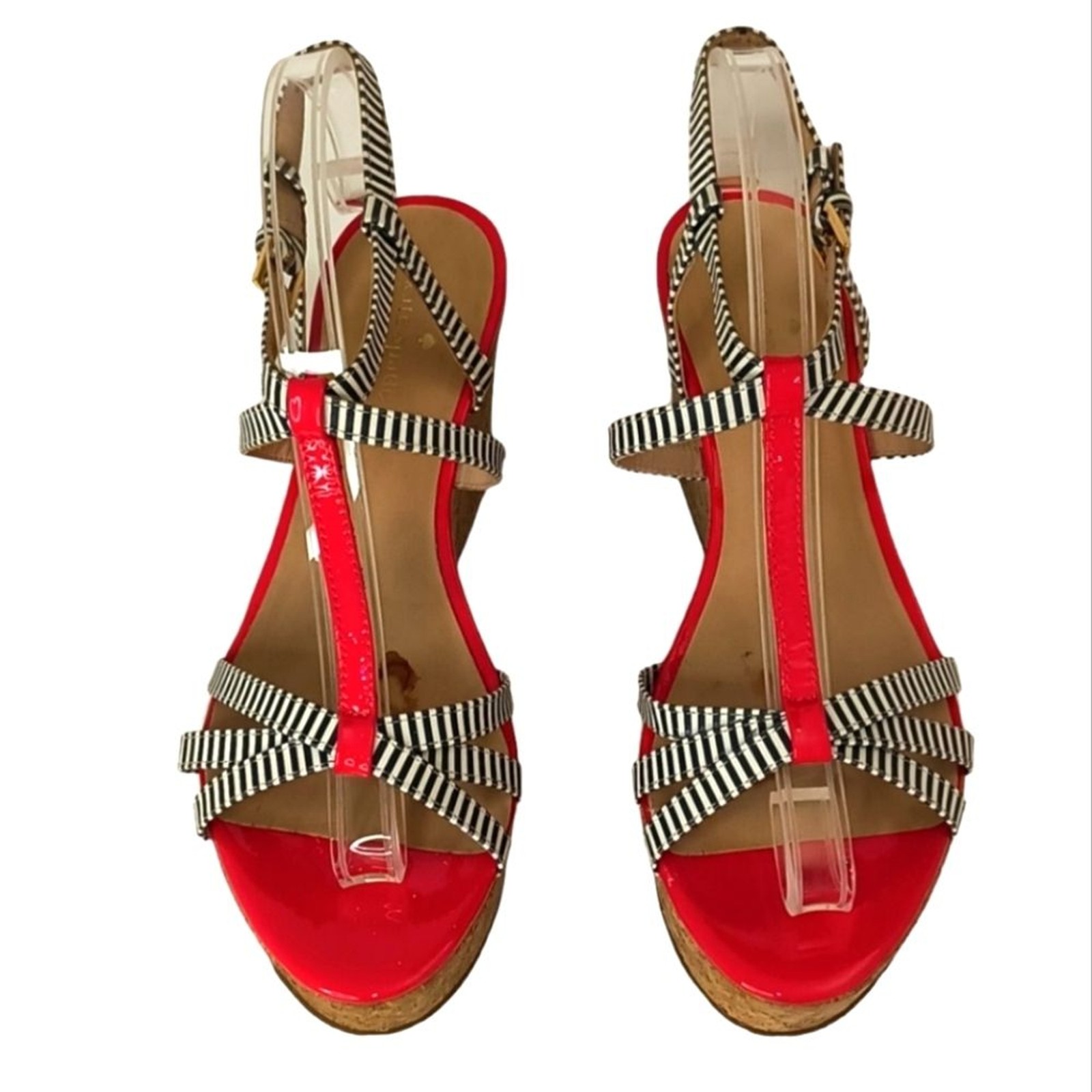 Kate Spade Tropez Striped Patent Leather Cork Wedges Sandal sz: 8.5M