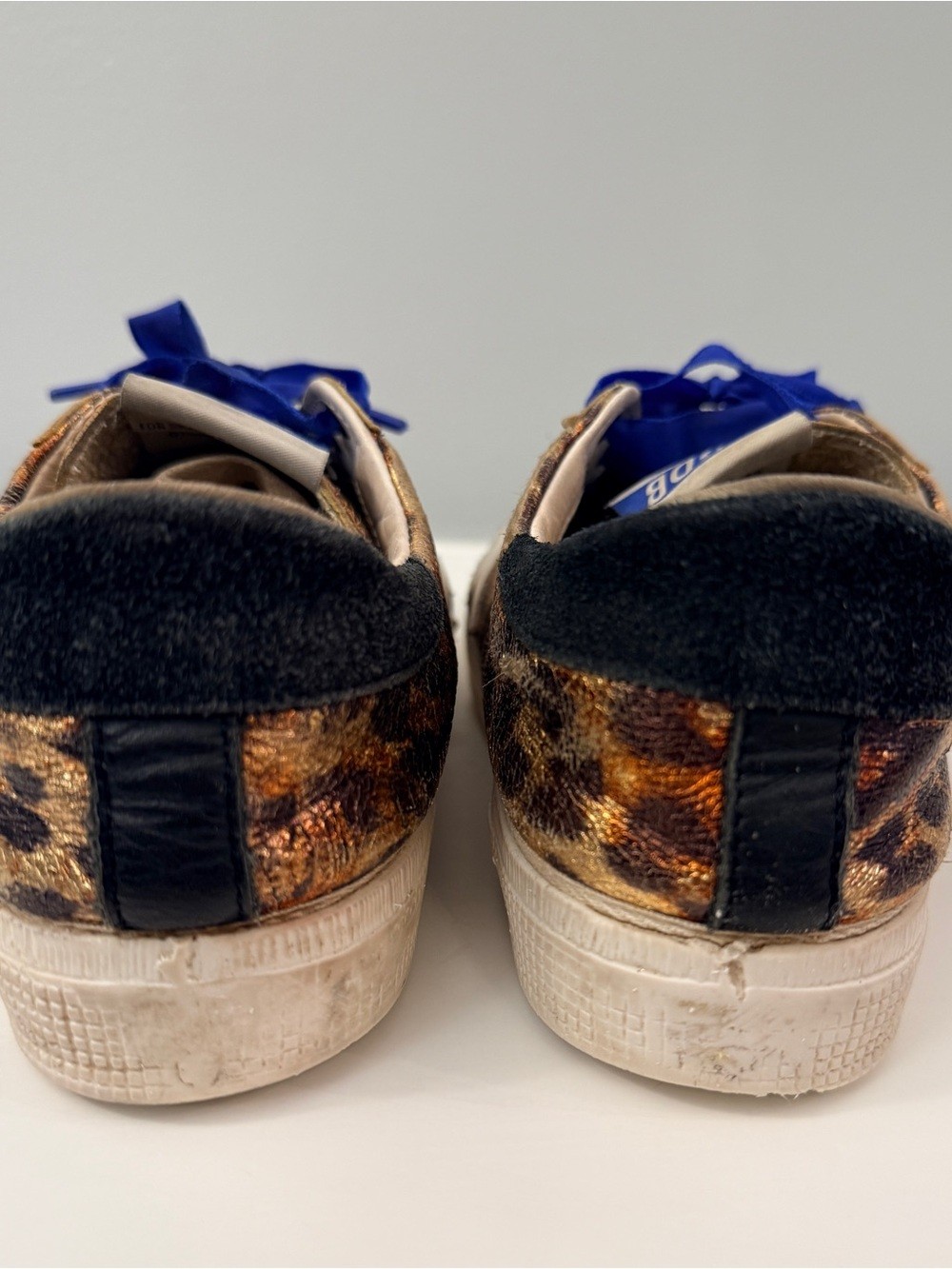 Golden Goose Deluxe Brand Leopard Sneakers with Royal Blue Laces 37