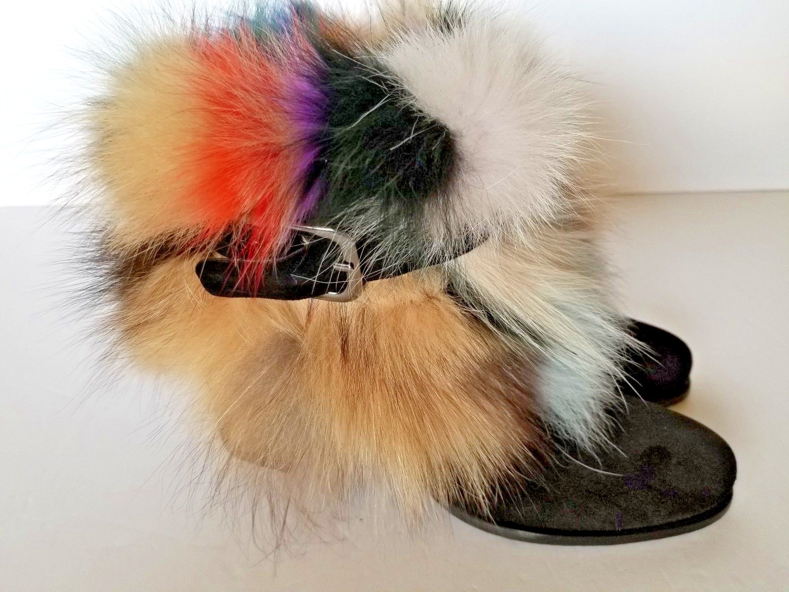 NEW $890 Stuart Weitzman Midgofurit Fox Fur Bootie Ankle Boots Black Multi 6 US