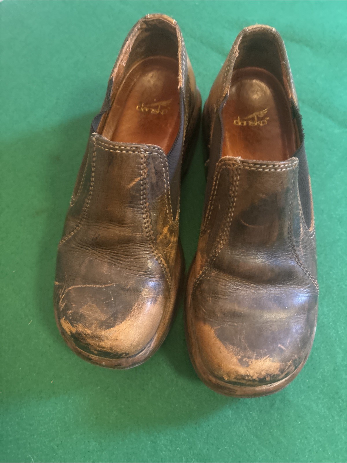 DANSKO Jocelyn Chunky Heel DISTRESSED LEATHER Clogs Shoes Womens US 6 6.5 EU36