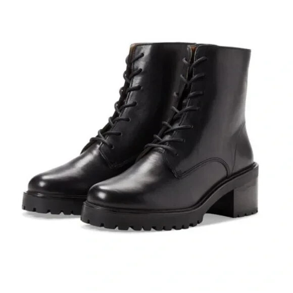 Madewell NH230 BRADLEY Lace-Up Heeled Boots in Leather Lugsole Size 8.5 Black