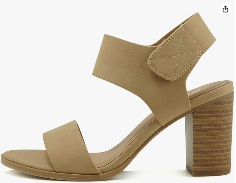 SODA WAIT-A Women Tan Open Round Toe Chunky Heel Ankle Strap High Heel SZ 7.5
