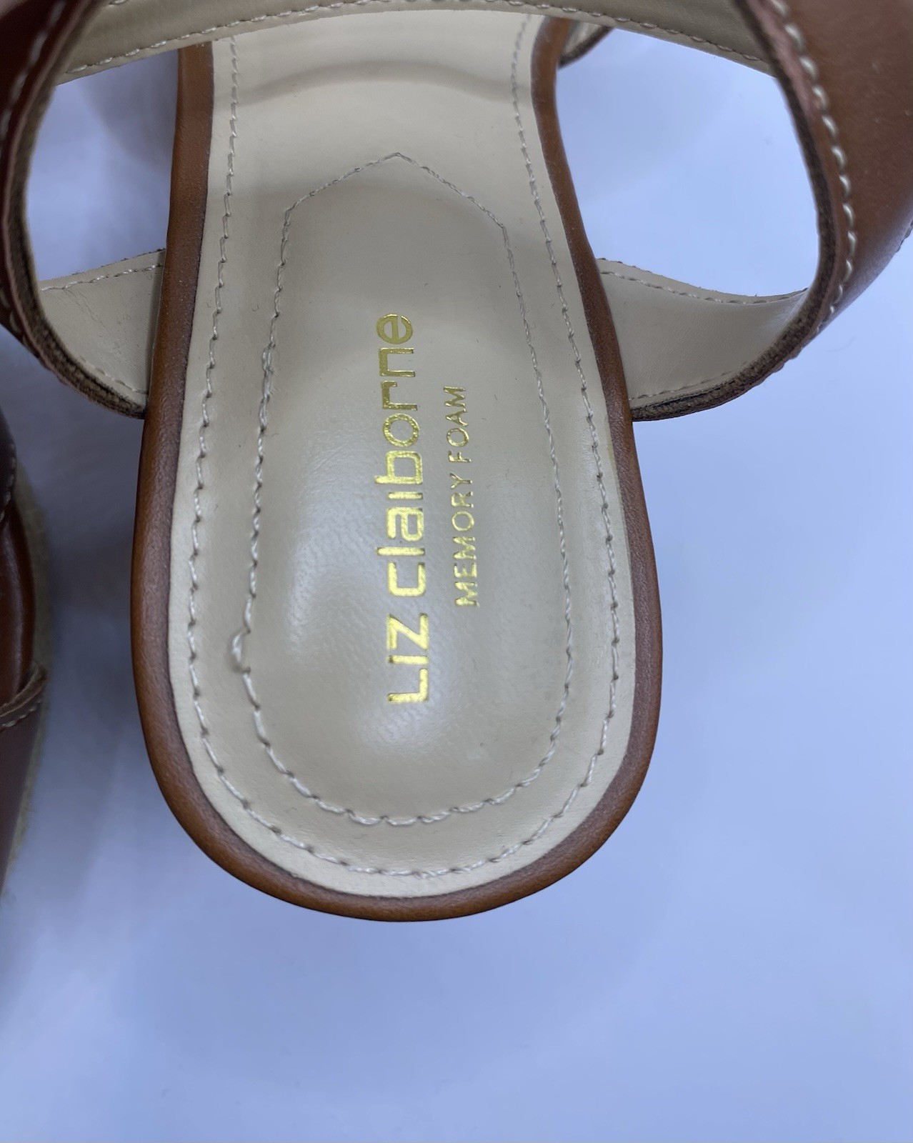 Liz Claiborne Majorca Brown Leather Espadrille Wedge Sandal Womens 6 Memory Foam