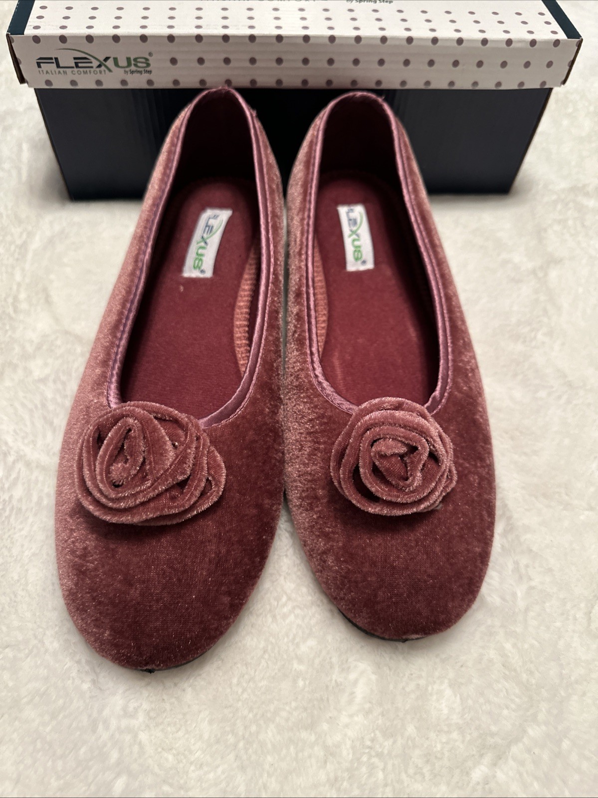 Flexus Roseloud Velvet Textile Flats Slippers Rose Purple EU 41 US 9.5-10 NIB