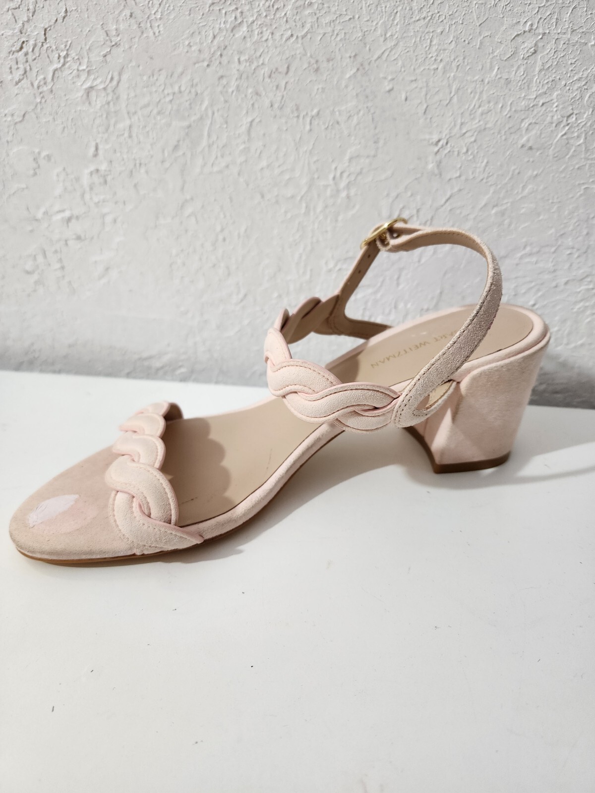 Stuart Weitzman Twistie Pink Suede Block Heels Ankle Strap Sandals Women’s Sz 7