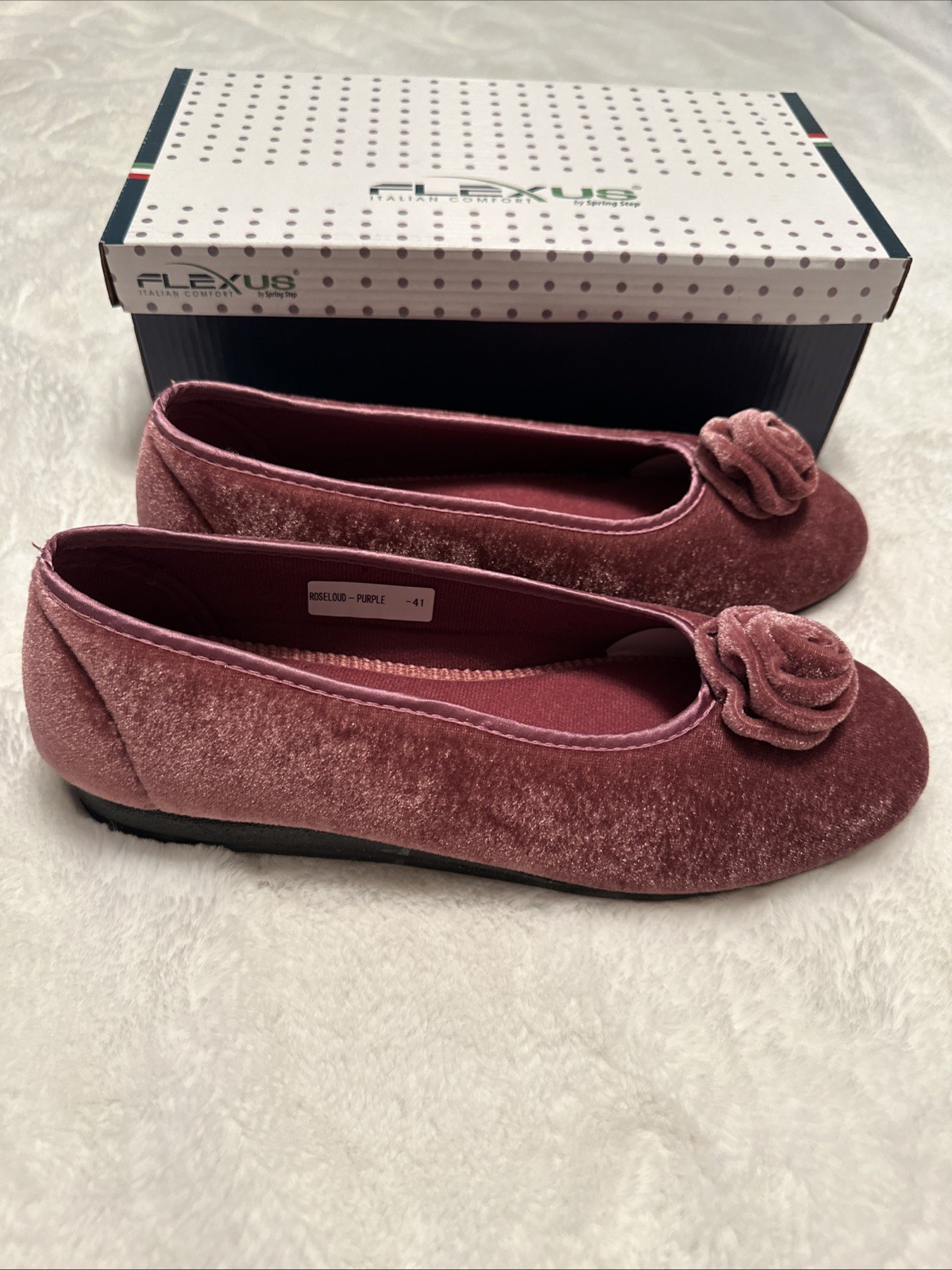 Flexus Roseloud Velvet Textile Flats Slippers Rose Purple EU 41 US 9.5-10 NIB