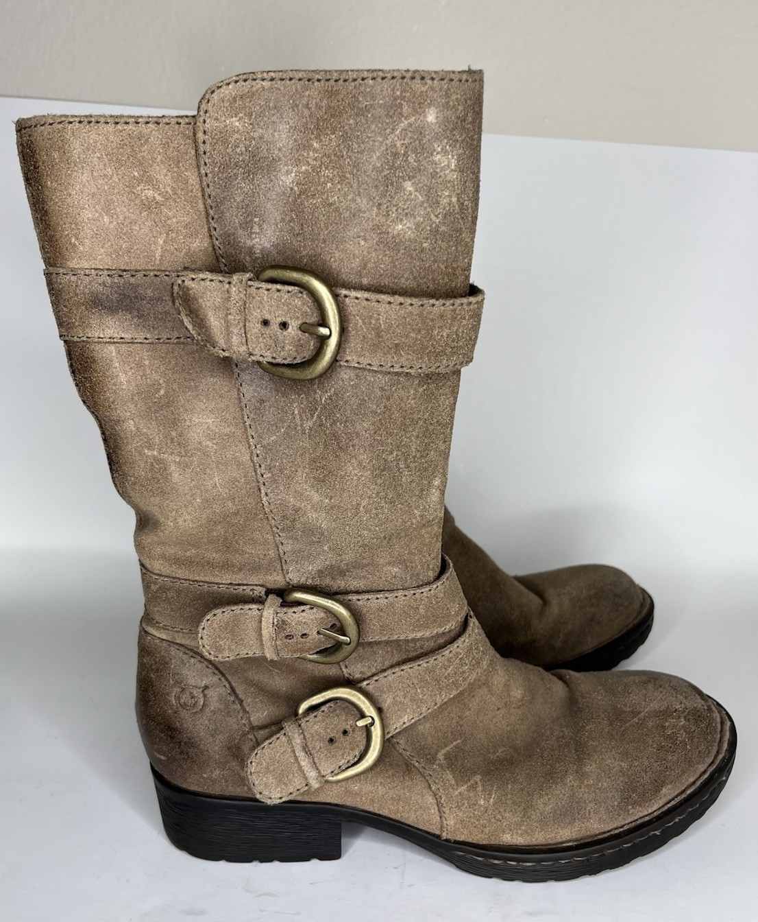 Born Riding Boots Women Size 7.5M Brown Leather Straps Buckle