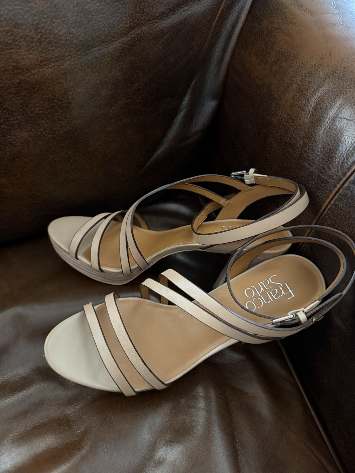 Franco Sarto Maryann Strappy Platform Tan/Mocha Heeled Sandals Size 8