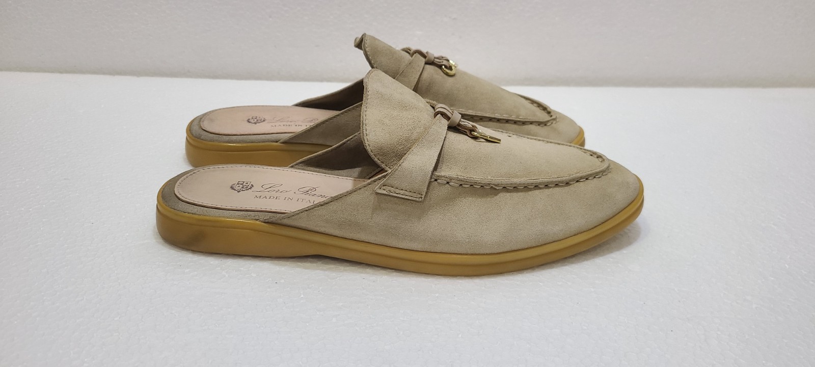 Loro Piana Summer Charms Walk Mules Suede Loafers Beige Taupe Size EU 41 US 10.5
