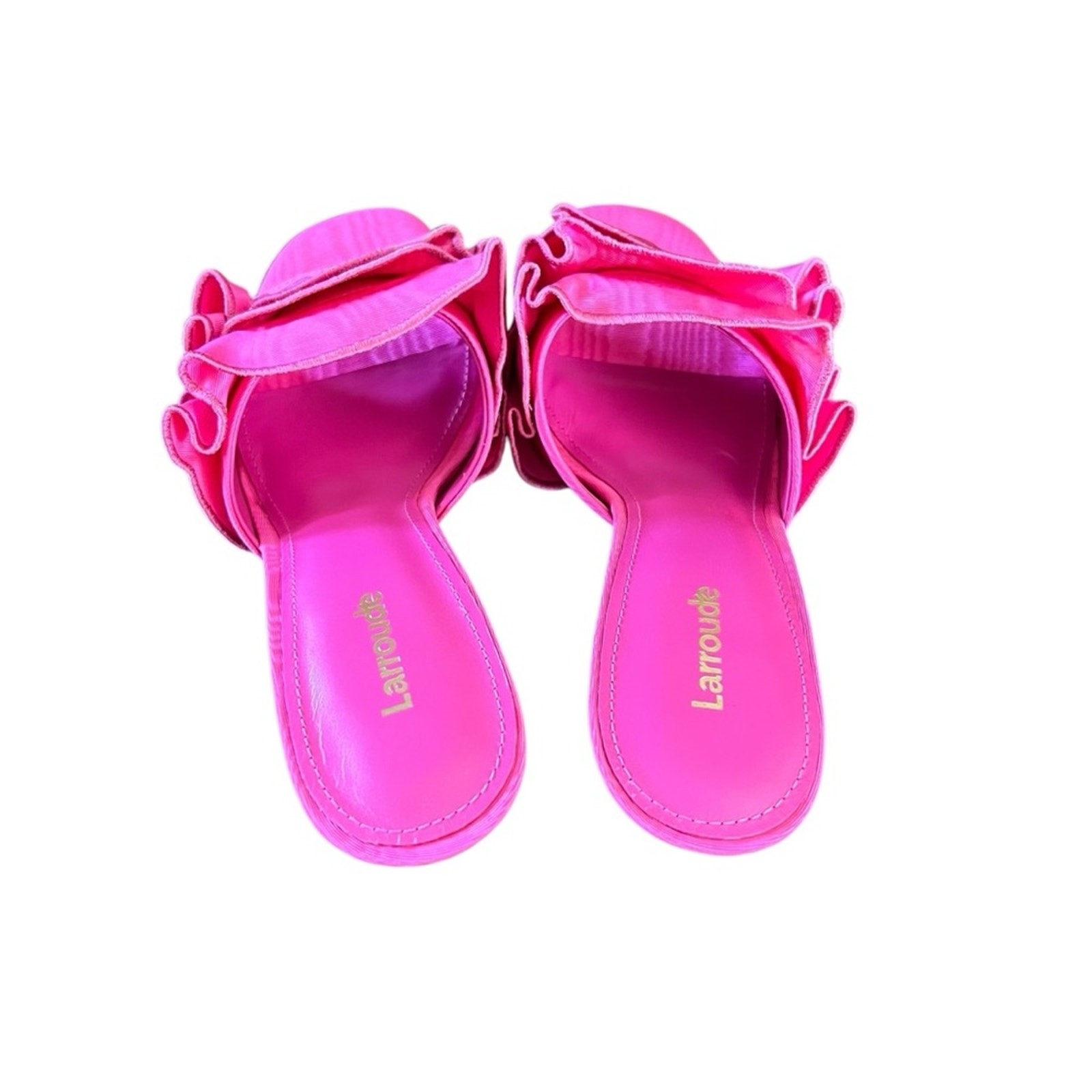 Larroudé Colette Ruffled High Stiletto Heel Sandals Ariana Magenta NEW Size 7.5
