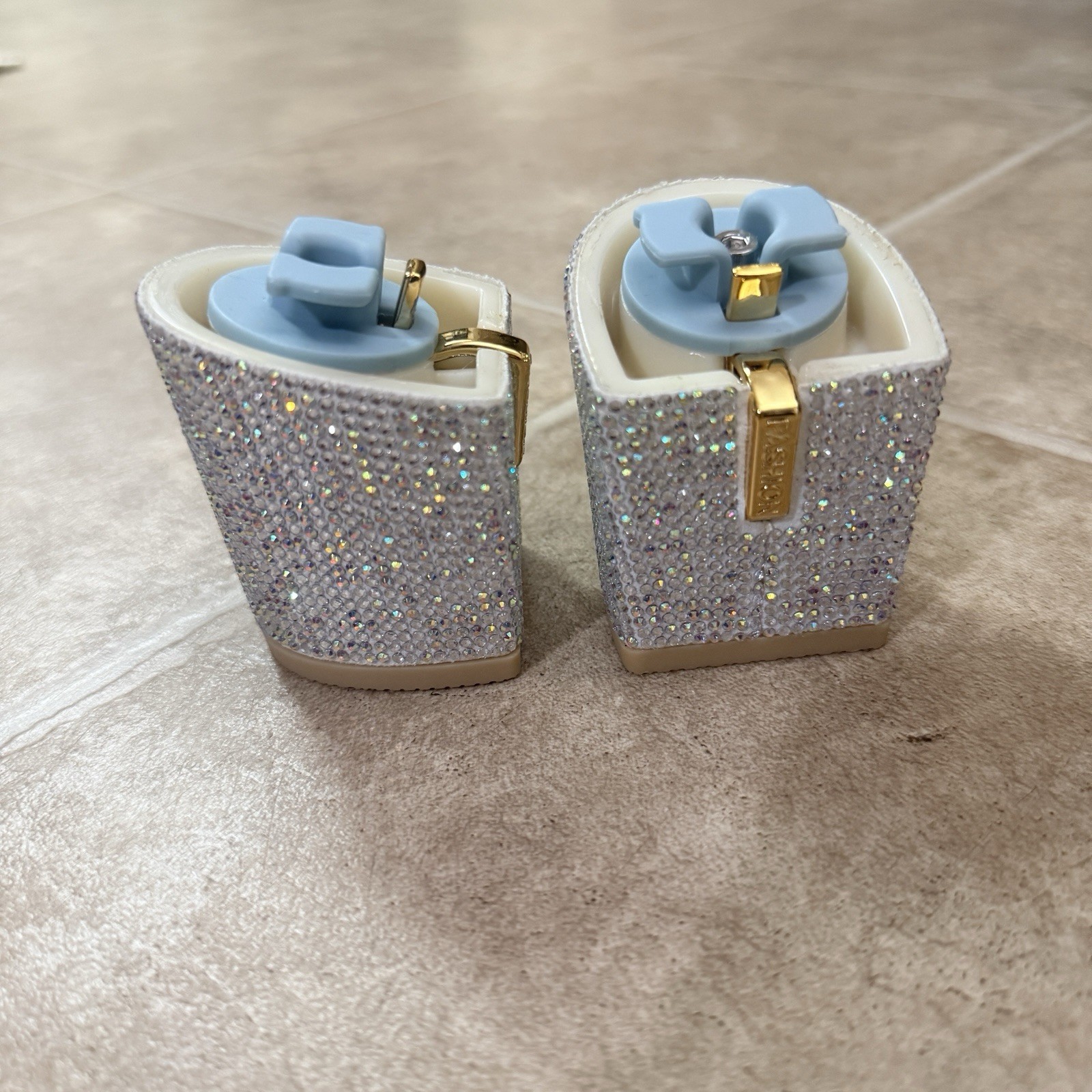Size 9-11 Pashion Footwear Iridescent Rhinestone 3 Inch Heel Block “