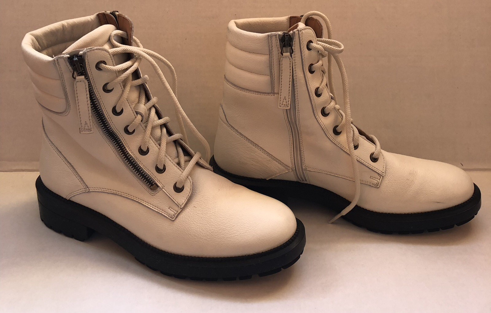 ✨ AQUATALIA Women 7.5 Laila Water Resistant Zip Lace White Leather Combat Boot